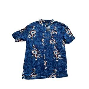 Deadstock nwt buttons down blue dragon grunge emo shirt